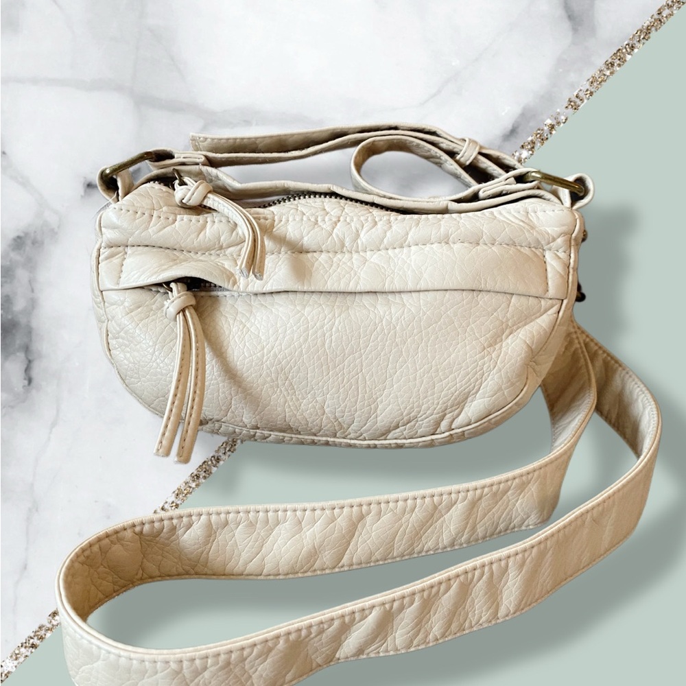 Elegant Cream Leather Crescent Shape Crossbody Bag